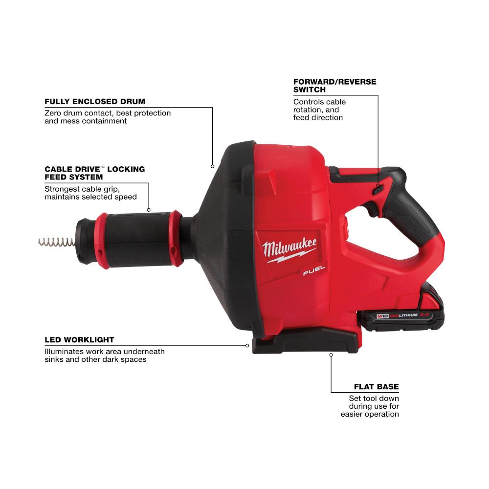 Milwaukee m18 fuel drain snake with cable drive discount